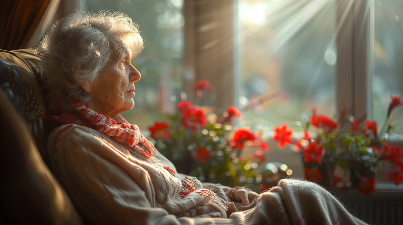starsza kobieta patrzy przez okno
