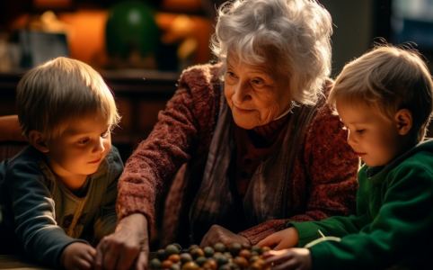 babcia opiekuje się dziećmi