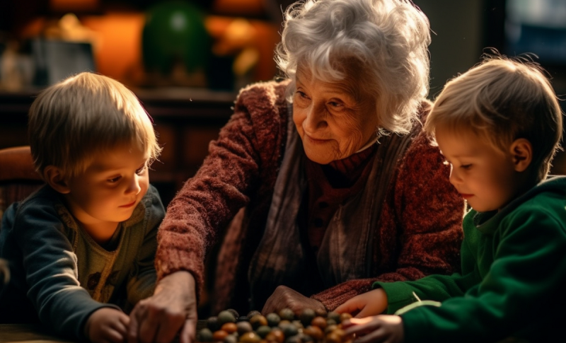 babcia opiekuje się dziećmi